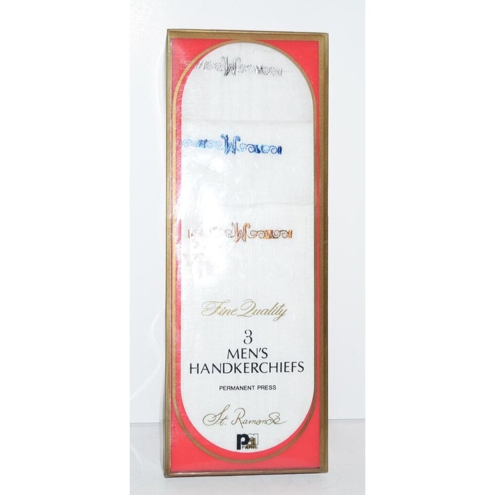 W‎ Monogram St. Ramon SE Paris 3 Pack Men's Handkerchiefs Vtg Hankies Initial